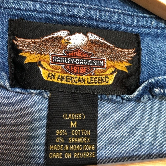 Harley-Davidson Y2K Double-Breasted Denim Jean Jacket Medium - Picture 9 of 11
